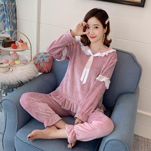 Womens Pajamas Set Autumn Winter Thicken flannel Pyjamas Woman nightgowns Thin bath robe Sleepwear new arrival nightwear 2020