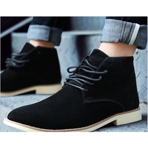 Winter Men Boots Fashion Comfortable Autumn Lace-Up Casual Ankle Rubber Boots Male Shoes Leisure Pointed Black Blue Yellow