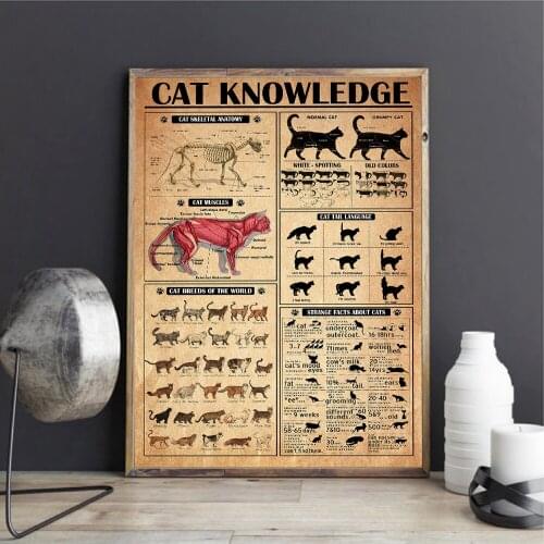 Cat Knowledge Art Poster Kitten Guide Home Decor Art Print Vintage Best Gift Ever Bathroom Canvas Painting Home Decor