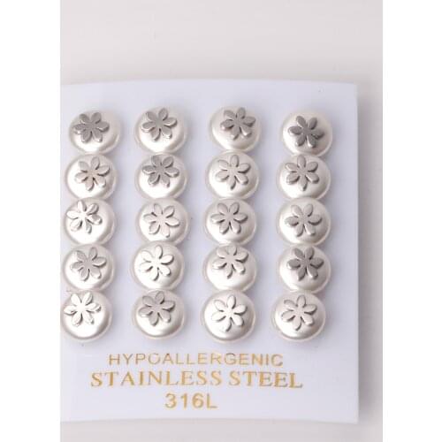 10 Pairs Wholesale Flowers Earrings Stainless Steel Gold Silver Color Fashion Women For Party Jewelry Accessories