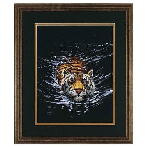 2016 new free 14ct Counted Cross Stitch kits Tiger Water Animals small canvas embroidery set cross-stitch needles tools gift
