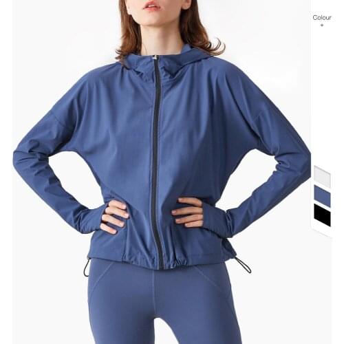 2021 New Non-slip Zipper Hooded Sports Tops Fitness Workout Jackets Women Casual Loose Quick-drying Running Sportswear Outerwear