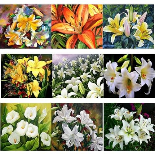 New 5D DIY Diamond Painting Lily Flower Diamond Embroidery Scenery Rhinestones Full Square Round Drill Craft Home Decor Art Gift