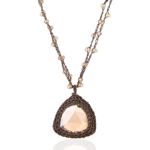 BEADSLAND Caged Crystal Handiwork Crocheted Long Necklace Fashionable Jewelry Woman Necklace