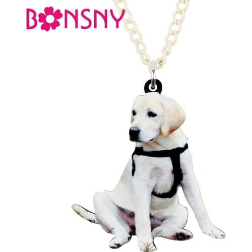 Bonsny Acrylic Cartoon Labrador Dog Necklace Pendant Chain Choker Collar Fashion Animal Pet Jewelry For Women Girls Gift Party