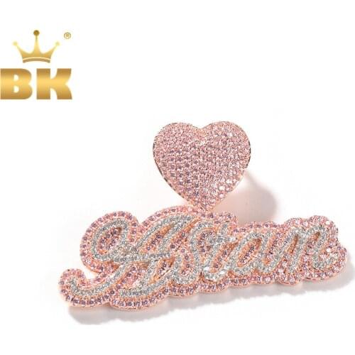 The Bling King Custom Name Necklace Bubble Letter Heart Buckle Iced Out White Pink CZ Pendant Tennis Chain Hiphop Jewelry