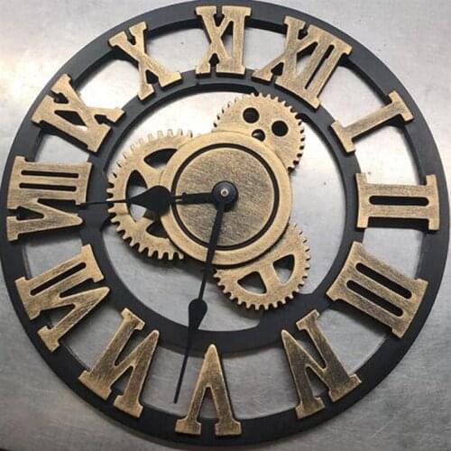 30cm European Style Gear Clock Retro Mute Round Wall Clock Creative Roman Numerals Silent Wall Clock (without Battery)