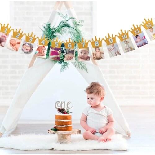 Baby 1st Birthday Banner Flag Monthly ONE Year Bunting Garland Baby Shower Boy Girl First Happy Birthday Party Decorations Kids