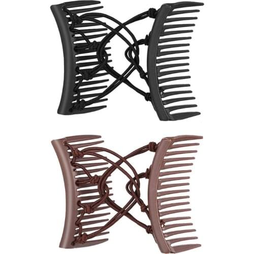 Stretchy Knotted Double Comb Hair Clip Adjustable Elastic No Crease Hairpins Women Girls Updo Ponytail Holder