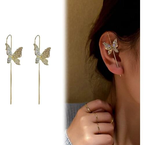 Elegant Butterfly Clip Earrings Personalized Classic Luxury Style Zircon Earrings For Women Girls Party Fashion Jewelry Gifts