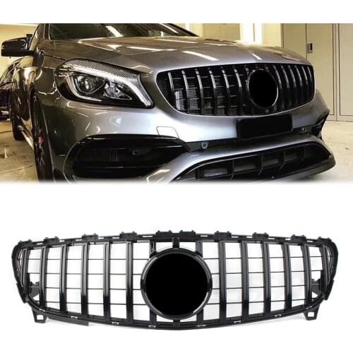 GT R Front Grill Upper Grille For Mercedes Benz Facelift A-Class W176 A200 A250 2016 2017 2018 Gloss Black ABS A45 AMG Look