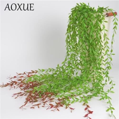 AOXUE Simulation green leaf decoration rattan wall hanging willow leaf wedding plants wall material willow vine weeping wicker