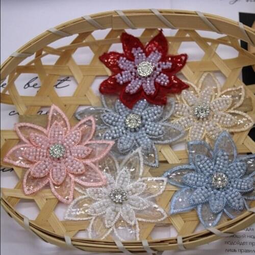 2 Pieces Pink Grey White Luxury Craft Polyester Flower Embroidery Decorated Venice Bead Lace Neckline Collar Applique DIY Craft