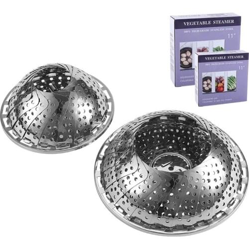 Stainless steel steaming rack telescopic steaming tray folding fruit basket steamer drawer household steamed bread steamer