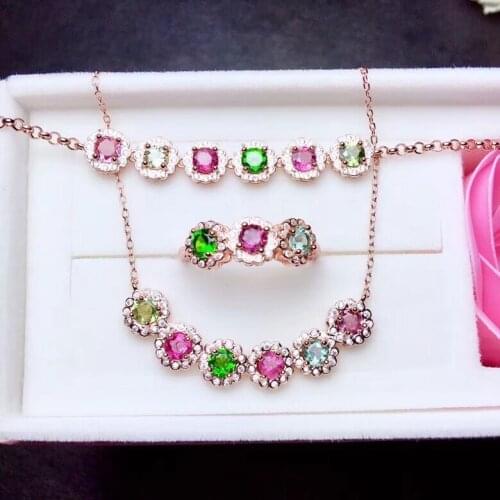 Natural tourmaline Jewelry Set Real 925 Silver Jewelry Color Beautiful Style Design Novel Jewelry Gathering for Women
