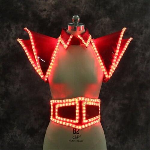 RE41 Red led light costumes singer stage wears led outfits dj luminous shoulder party wears colorful led belt disco vest led men
