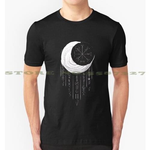 Moon Dreaming Cool Design Trendy T-Shirt Tee Runes Rune Lunar La Lune Moon Nature Viking Vector Black And White Vikings Odin