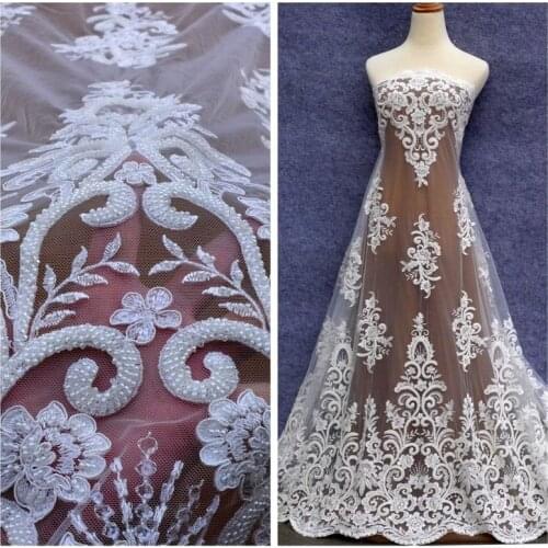 La Belleza Fashion style Off white/pure heavy beading lace fabric wedding/evening dress lace fabric 49'' width 1 yard