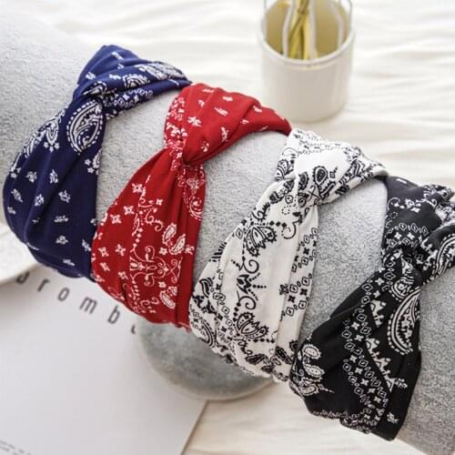 Fashion Cashew Flowers Head Hoop Vintage Headbands For Women Cross Knotted Hair Hoop Girls Makeup Headwrap New Hair Accessories