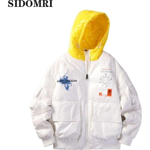 Mens fashion winter white duck down jacket Fashionable trend of thickening short shiny jacket casual youth hooded jackets