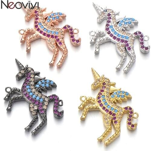 Neovivi Unicorn Charms Cute Animal Beads for Jewelry Making Micro Pave Multi-color Zircon Charm Women Bracelets Handmade Craft