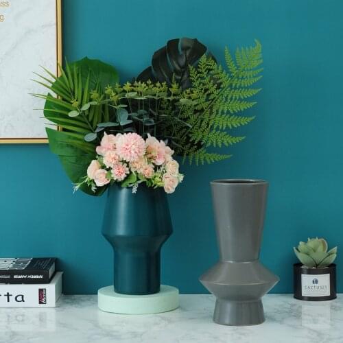 Nordic Ceramic Vase+Artificial Flower Accessories Coffee Table Figurines Decoration Home Livingroom Desktop Furnishing Crafts
