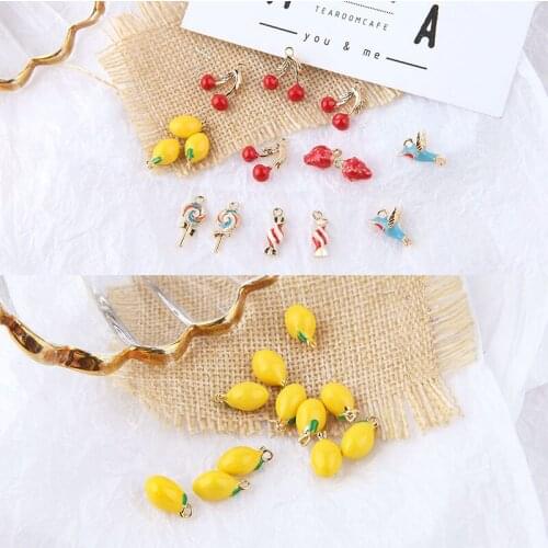 New Enamel Alloy Fruit Charms Pear Cherry Strawberry 3D Oil Drop Pendants Animal Bird Lollipop Candy Earring Floating Pendants