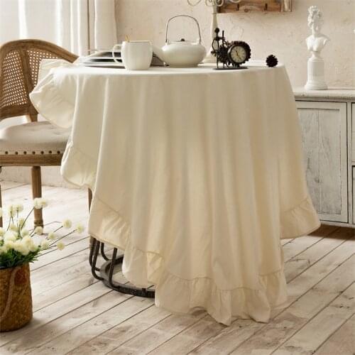 Solid Color Table Cover for Dining Room Decoration Wedding Hotel Round Table Cloths With Lacework Manteles Para Fiesta Washable
