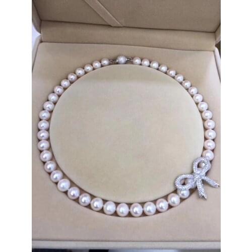 9-10mm south sea white pearl necklace 18inch 925S