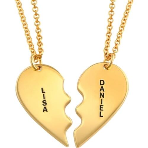Double Heart Name Necklace Custom Couple Name Necklace Engraved Letters Handmade Personalized Engagement Gifts For Women