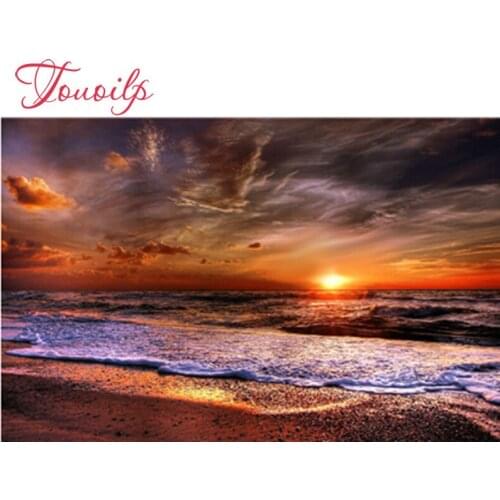 Plein carré perceuse 5D bricolage diamant broderie bord de mer coucher de soleil diamant peinture point de croix strass mosaïque