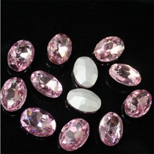Various Size Lt Pink Color Oval Shape Hand Craft Pointback Rhinestones Glass DIY Crystal Rhinestone Garment Dress Decoration