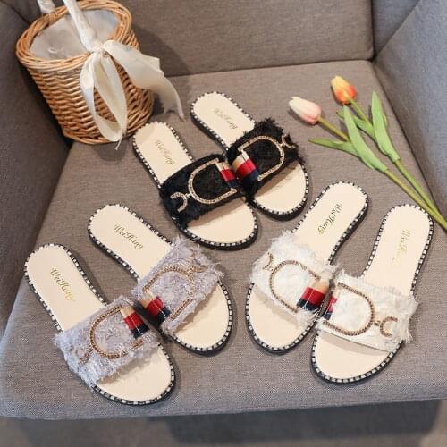 Summer high quality women sandals non-slip flat bottom rhinestone ladies slippers beach shoes fashion home office women slippers