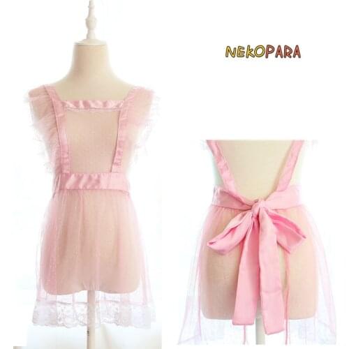 Sexy Cute Pink Transparent Nake Apron Womens Maid Servant Uniform Costume Role Play Exotic Apparel Clothing