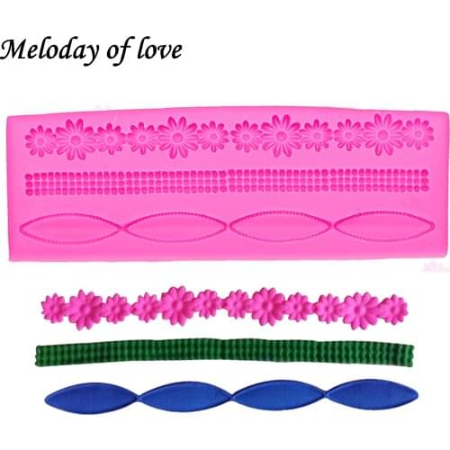 Long strip flowers lace pattern mold chocolate wedding DIY pearl fondant baking cake decorating tools silicone mold T0003
