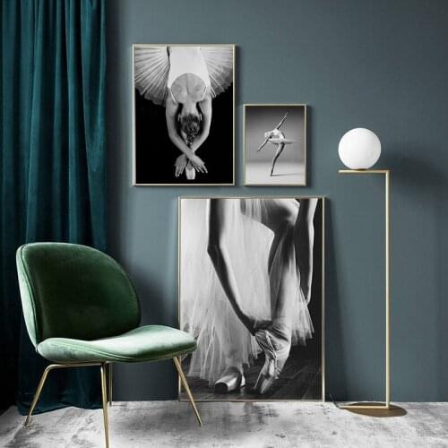Nordic Poster Print Black And White Ballet Dancer Girl Art Canvas Painting Scandinavian Wall Pictures For Living Room Decoration