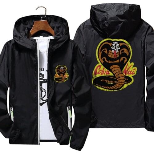 Mens Windbreaker Cobra Kai Street Zipper Thin Casual Thin Reflective Sunscreen Skin Ultra Light Jacket Coat Oversized S-7XL