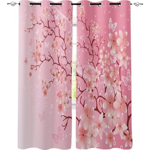 Cherry Blossom Pink Printed Window Curtains Living Room Bedroom Curtains Polyester Cloth Home Decor
