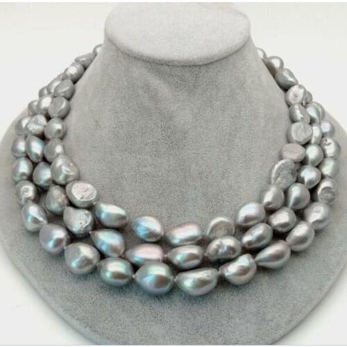 12mm bright gray baroque Pearl necklace natural Freshwater PEARL Women Jewelry 35cm 43cm 15'' 17