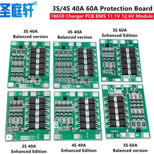 3S 4S 40A 60A Li-ion Lithium Battery Charger Protection Board 18650 BMS For Drill Motor 11.1V 12.6V/14.8V 16.8V Enhance Balance