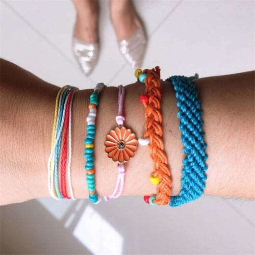 Wild tide take Europe and America INS wind wax line hand-woven daisy sunflower blue and yellow mixed color female bracelet