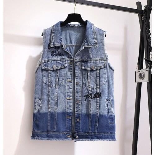 Color block Womens Sleeveless Jacket Summer Waistcoat Female Denim Vest Single-breasted Plus Size Jeans Coat 5XL 6XL JC200