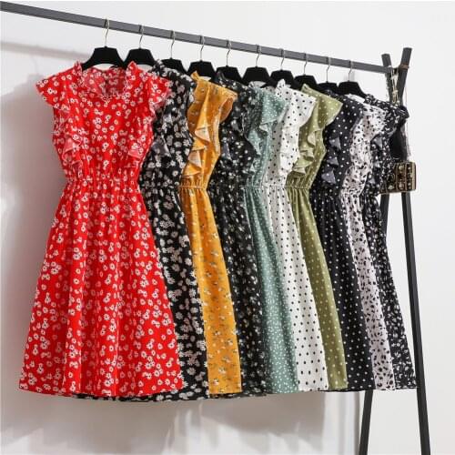 Summer New 2021 Womens Elegant Sundress Slim Sleeveless Woman Sundress Ruffles Knee Length Clothes Red Beach Party Dresses For