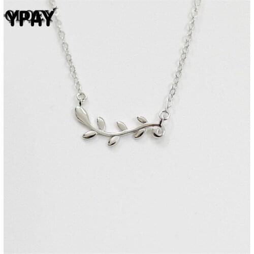 YPAY Real 925 Sterling Silver Chokers Necklace For Women Leaf Pendant Necklaces Collar Ladies Neck Chains Fine Jewelry YMN070