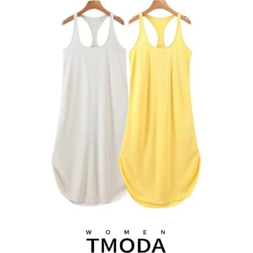 TMODA1447 Za 2021 Summer Women Yellow Knit Dress Lady Fashion Sleeveless Backless Knee-Length Dresses Robe Female Sexy Dress