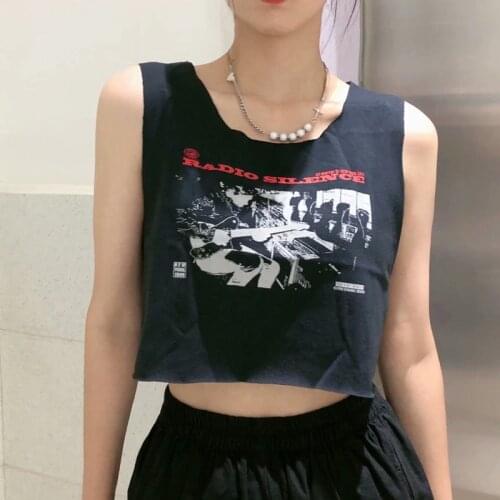 UNUTH Girls Soft Cotton O Neck Vest 2021 Summer Fashion Ladies High Street Vest Female Printed Short Vest Top