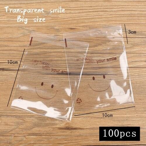 100pcs/lot Homemade Cookies Packaging Bag Transparent Smiley Smile Snack Food Packaging Party Baking Candy Bag Big Size 10x10