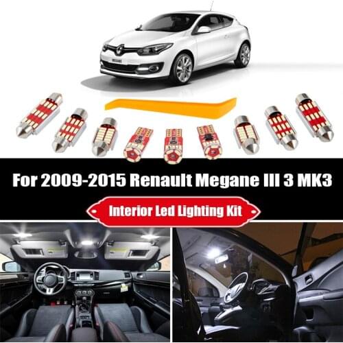 14pcs White Canbus No Error Car LED Bulbs For 2009-2015 Renault Megane III 3 MK3 Hatchback Interior Reading Dome Trunk Light Kit