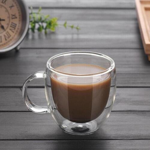 150ml Creative Double Wall Glass Cup With Handle Tea Coffee Beer Milk Mugs Heat Cold Resistant Transparent Drink Mug Drinkware