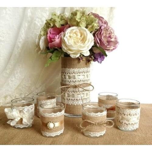 200 x 5cm Lace Edge Natural Hessian Burlap Jute Ribbon Party decoration Vintage Rusitc Wedding Gift Wrapping